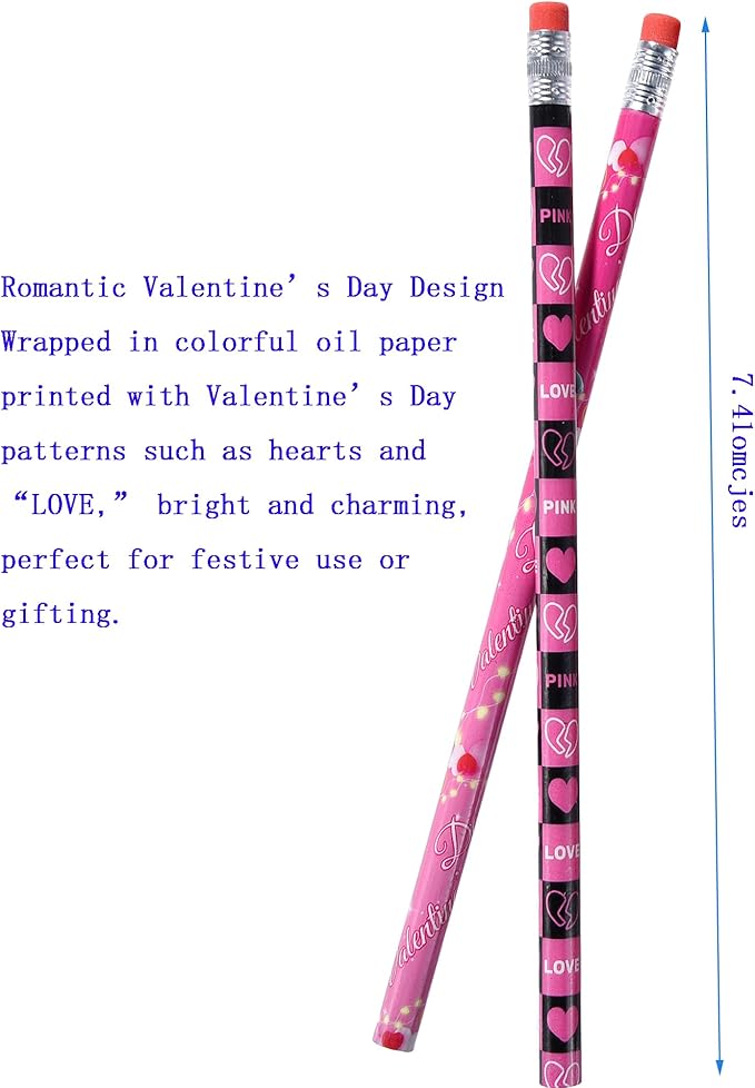 72PCS Valentine Wooden cased Pencils for Kids with Erasers, Wood Wedding Golf Pencils for School,Drawing,Gift (72PCS, Valentine's Day)