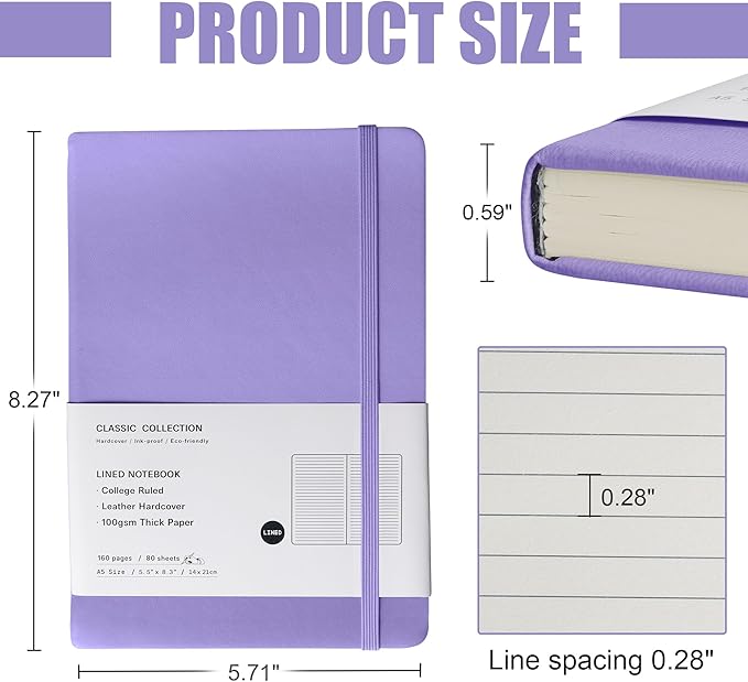 Lined Journal Notebook, 10Pack Hardcover Notebook for Men & Women – Journals for Writing, Work, School, Home & Daily Notes, 160 Pages – Medium A5, 5.7"x8", 100 gsm Thick Paper (Mauve)