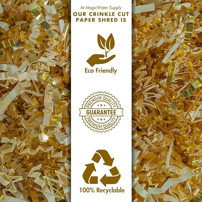 MagicWater Crinkle Cut Paper for Gift Baskets - 5LB - Vanilla & Gold - Perfect for Shredded Paper Filler, Basket Filler, Gift Boxes, Bridesmaid Gifts, Christmas Stuffers & More Occasions