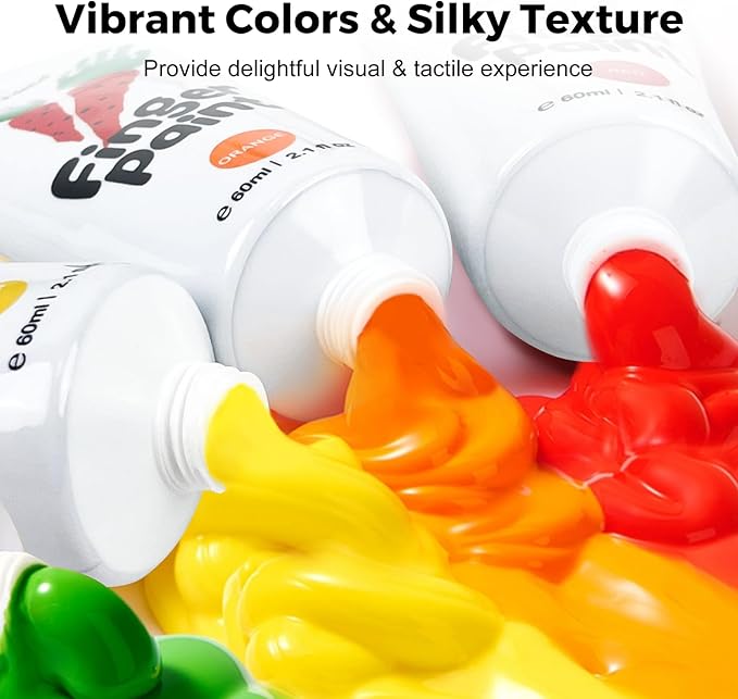 Jar Melo Washable Finger Paints for Toddlers, 7 Colors Large Capacity (2.1fl oz), Non Toxic Baby Paint for Hand and Feet, Safe Art Supplies, Preschool Learning Gifts for Kids Age 2+