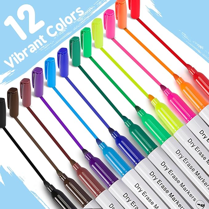 V-Opitos 72 Pack Fine Tip Dry Erase Markers - Bulk Whiteboard Erasable Markers in 12 Colors, Ideal for School Classroom Office Supplies, Non-Toxic & Easy Clean for White board
