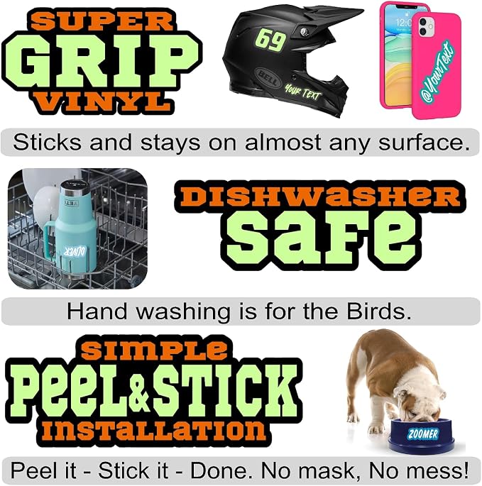 Custom Name Stickers for Water Bottles - Personalized Dishwasher Safe, Vinyl Outline Name Labels for Cups, Tumblers, Helmets, Laptop, Bikes, Cars, Storage and Pet Bowls (Short 3-8 Letters)