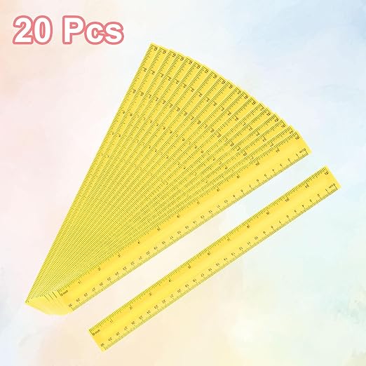 HARFINGTON 20pcs Plastic Rulers 12" (30cm) Clear Straight Ruler Measuring Tool Inches and Centimeters for Home Office Classrooms Drafting, Yellow