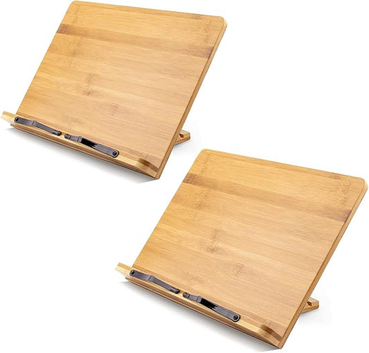 2 Pack Adjustable Book Stand, Stable and Lightweight Wooden Textbook Holder Stand, Bible/Recipe/Pad/Reading/Cooking Book Tray