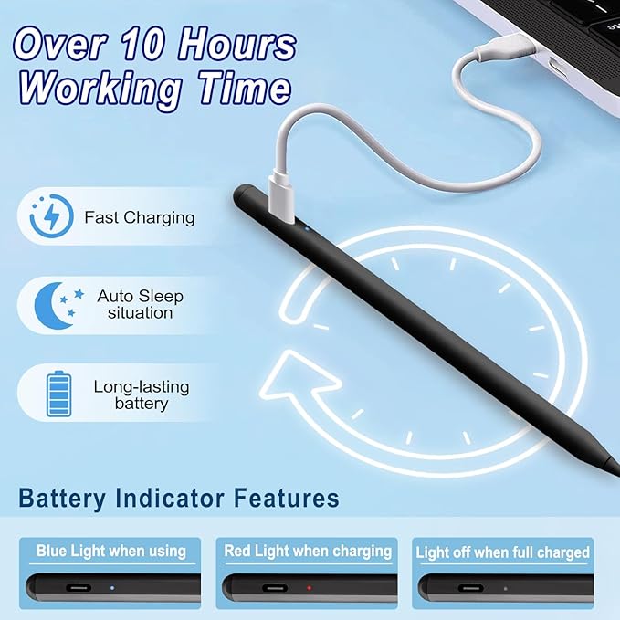 Stylus Pen for iPad Apple: Fast Charge for iPad Pencil Apple Pen with Palm Rejection Tilt Sensitivity - Pen for iPad 10/9/8/7/6, iPad Pro 12.9"/11"/13" M4, iPad Mini 6/5, iPad Air 5/4/3/M2 Black
