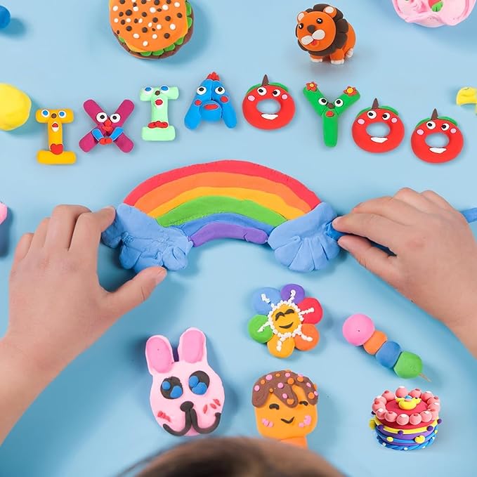 Ixiaoyoo Air Dry Clay for Kids, 60 Colors Modeling Magic Clay, Safe & Non-Toxic, DIY Model Arts & Crafts Kit with Sculpting Tools, Birthday&Christmas Toy Gift for 3-12 Years Old Boys Girls Kids