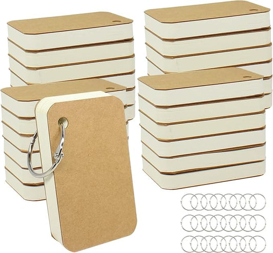 zmybcpack 24 Pack Blank Flash Cards with Binder Rings (60 sheets), 2.2 x 3.5 Inches Blank Easy Flip Index Card Mini Study Cards for Studying