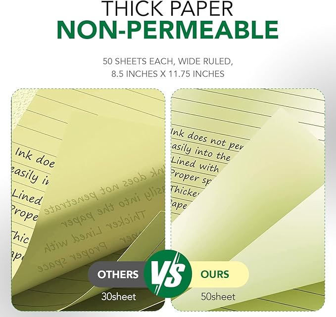 KAISA Legal Note pads 8.5 x 11，12pads 600 Sheets note pads office supplies Recycled Paper 8.5 x 11 Wide Ruled 50 sheets Premium Thick Paper Hard Back Notepads 8-1/2"x 11-3/4" Writing Tablet Canary For Office Supplies (Pack of 12)