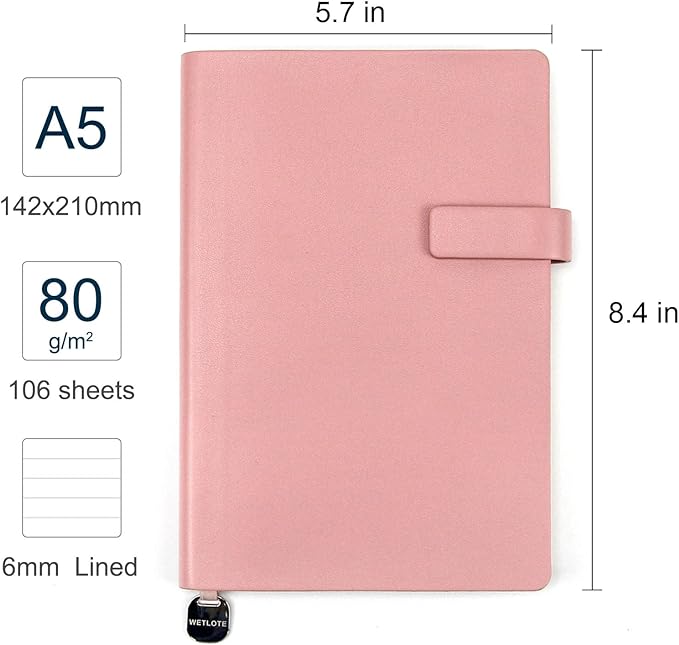 Softsided Notebook - 5.7"x 8.4" - upgraded texture, classic line design, paper for smooth writing, elegant hangtag detail, with box, perfect for both gift and personal use(Pink)