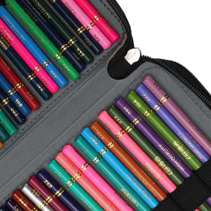 Vomgomfom 300 Slots Marker Bag, 4-Layer Zipper Portable Art Supply Organizer, PU Leather Large Capacity Marker Case Holds 100 Markers or 300 Colored Pencils with Handle(Black)
