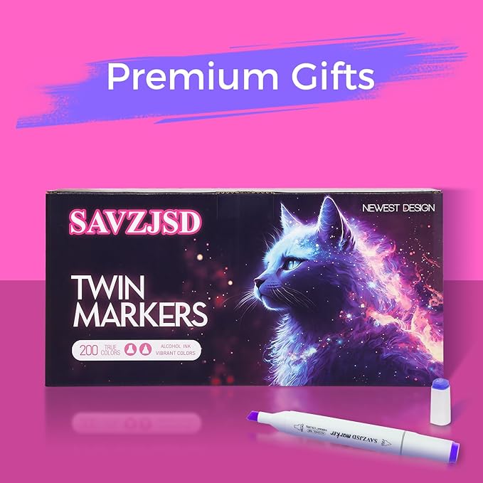 SAVZJSD Alcohol Markers, 200 Colors Alcohol Markers Set, Dual Tip Markers for Adults, Artists in Coloring, Sketching & Drawing (Fine & Broad)
