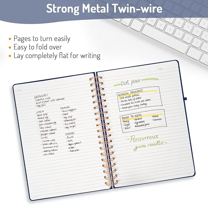 Forvencer Lined Spiral Journal Notebook with 300 Numbered Pages, B5 College Ruled Thick Journals for Writing with 100GSM Paper, Hardcover Notebooks with Contents for Work, School, Women, Men, Navy