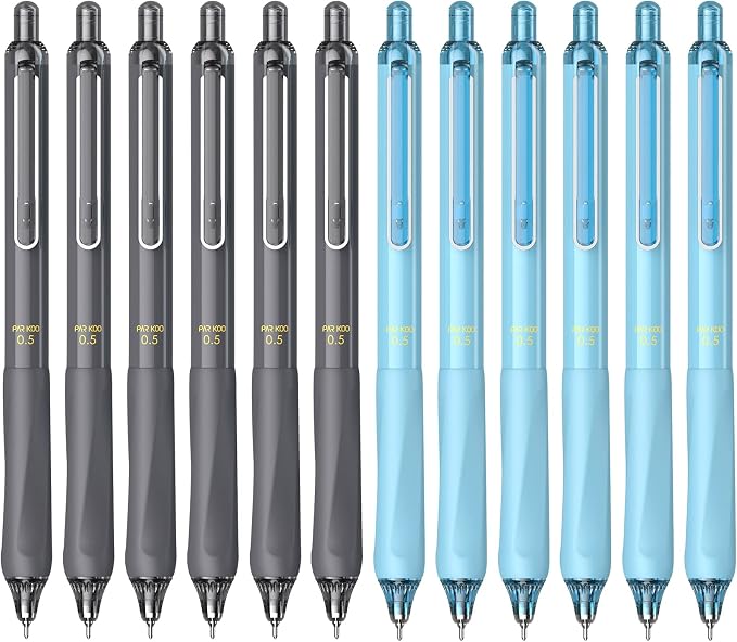 ParKoo Gel Pens Quick Dry Ink Fine Point 0.5mm, Retractable Rolling Ball 6 Black/6 Blue Ink Pen, Click Silent Pens Set for Journaling Notetaking Drawing Sketching Smooth Writing Non Bleed 12pcs | Click Silent, Comfort Grip, Fine Point Smooth Writing Pe...