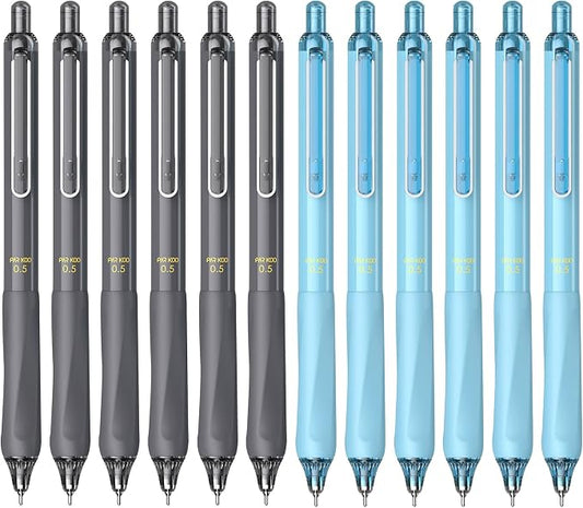 ParKoo Gel Pens Quick Dry Ink Fine Point 0.5mm, Retractable Rolling Ball 6 Black/6 Blue Ink Pen, Click Silent Pens Set for Journaling Notetaking Drawing Sketching Smooth Writing Non Bleed 12pcs | Click Silent, Comfort Grip, Fine Point Smooth Writing Pe...