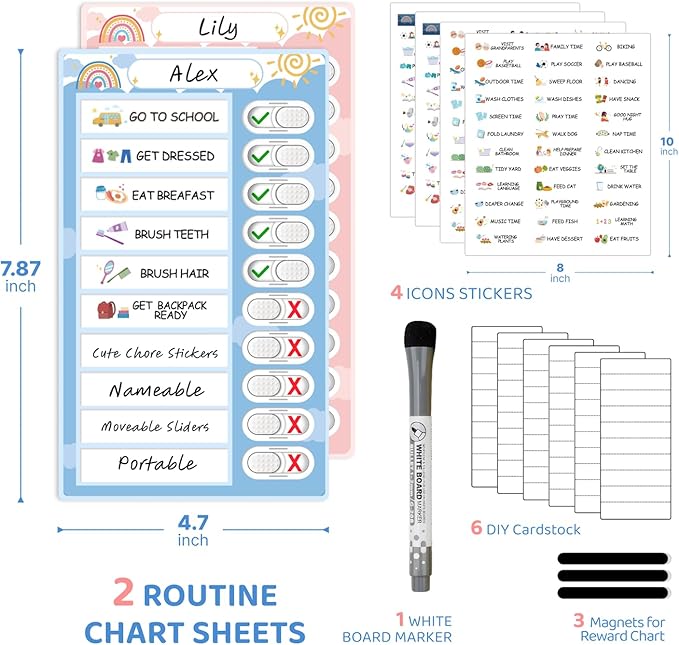 2 in 1 Namable Chore Chart for Kids, Dry Erase Morning/Bedtime Routine Chart for Kid for Refrigerator, Magnetic Visual Schedule for Kid Toddlers to Do List Checklist for Kids