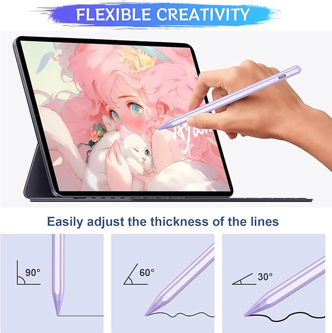 Stylus Pen for iPad A16/10th/9th Generation, 10Mins Fast Charge for Apple Pencil&iPad Pen, Compatible with iPad A16/10th/9th/8th/7th/6th/Pro 13''11''M4/12.9 inch/Air 11'' 13'' M3/M2/Mini 6/5, Purple