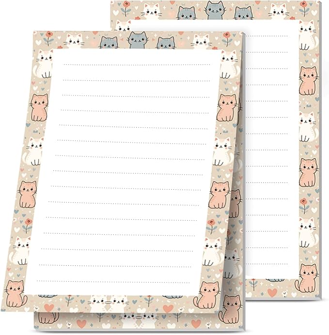 Lined Sticky Notes 4x6 in, 2 Pack Large Cute Notepads with Lines, Bright Post Memo Note Pads Big Rectangular Sticky Notes for Office Cute Cats Heart
