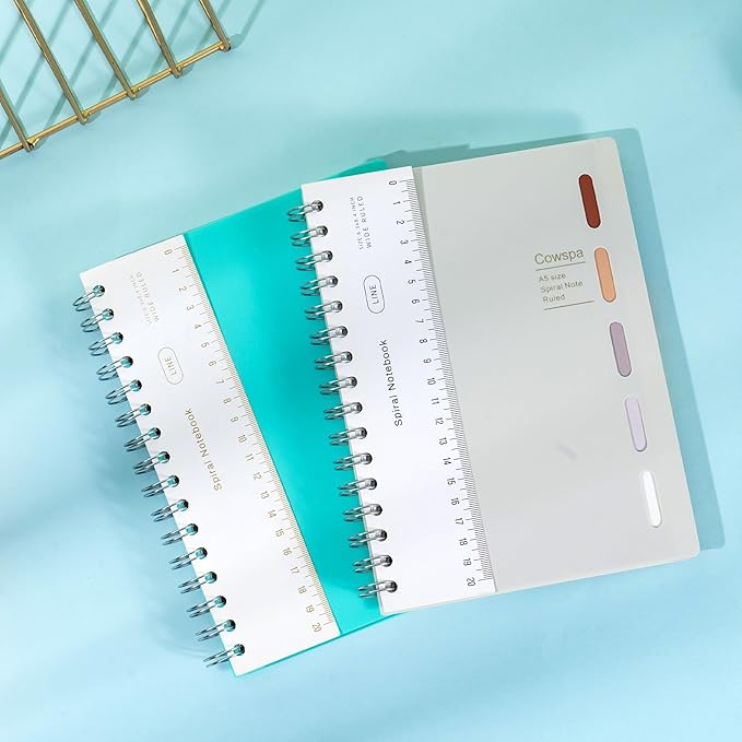 Yoment 2 Pack 5 Subject Notebook Wide Ruled Spiral Notebooks 5x7 with Removable Dividers Tabs, 200 Pages Small Notebooks for Work A5 Spiral Bound Journal for School Office, Blue&White