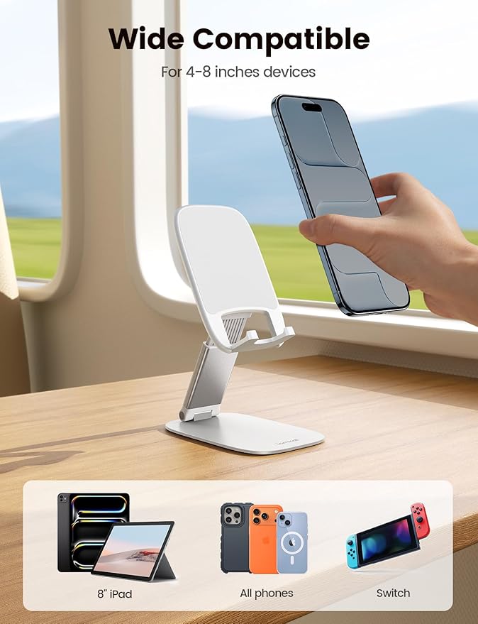 Lamicall Ultra-Thin Cell Phone Holder, Gifts for Fathers Day Men Grandpa Husband Teens Boys Kids, White Cellphone Stand, Office Desk Gifts Accessories for iPhone Holder, Desk Organizer