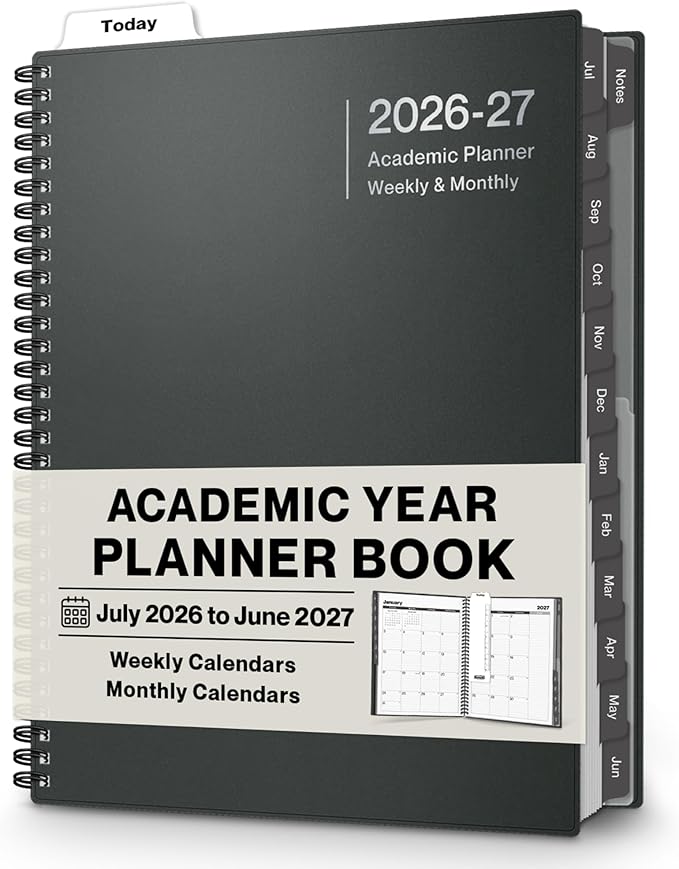 Dunwell Planner 2026-2027 8.5x11, July 2026 to June 2027, Weekly and Monthly Academic Year Planner Calendar, Flexible Cover, Wirebound, Laminated Tabs