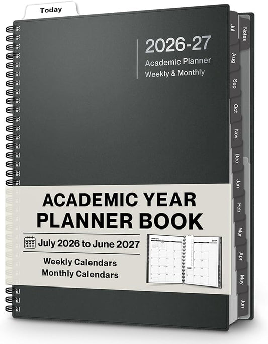 Dunwell Planner 2026-2027 8.5x11, July 2026 to June 2027, Weekly and Monthly Academic Year Planner Calendar, Flexible Cover, Wirebound, Laminated Tabs