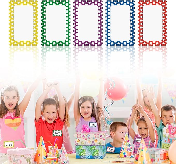 Plain Name Tags Stickers Colorful Star Border All Purpose Labels - 200 Stickers, Strong Adhesive (3.5 x 2.25 inch)