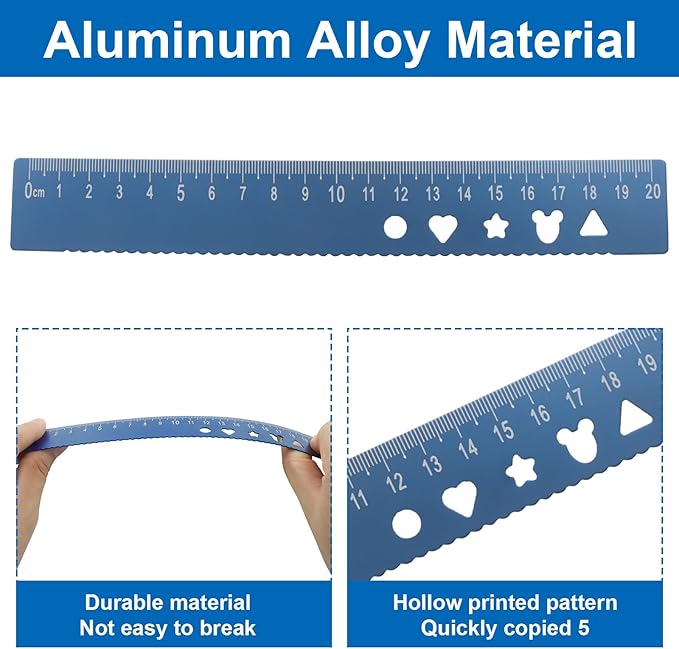 5-Piece Metal Geometry Set, Aluminum Ruler Drafting Kit Protractor & Triangular Rulers Precision for Engineers, Students, Math Measurement Tools(Blue)