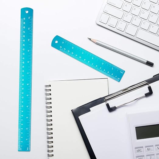 EBOOT 2 Pcs Stainless Steel Rulers Metal, Blue, 12 Inch, 6 Inch Style