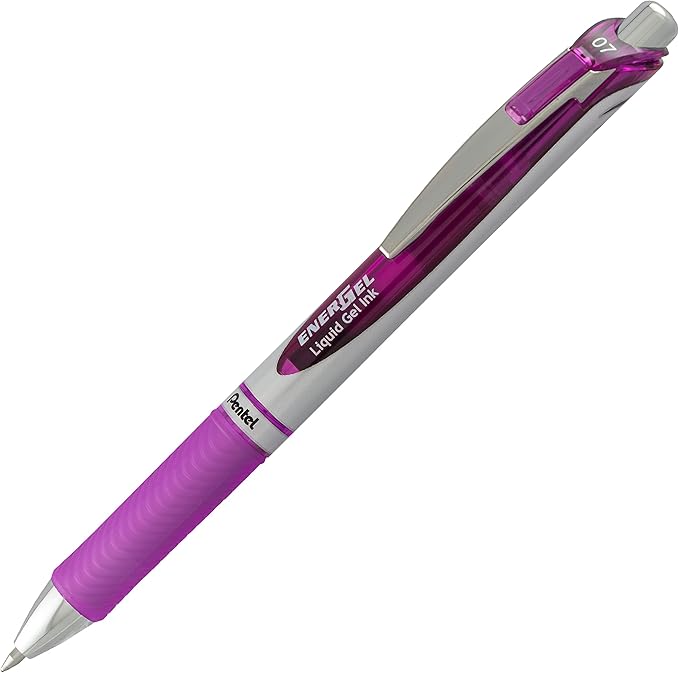 Pentel EnerGel Deluxe RTX Retractable Liquid Gel Pen, 0.7mm, Metal Tip, Violet Ink, 6 Pack (BL77BP2V)