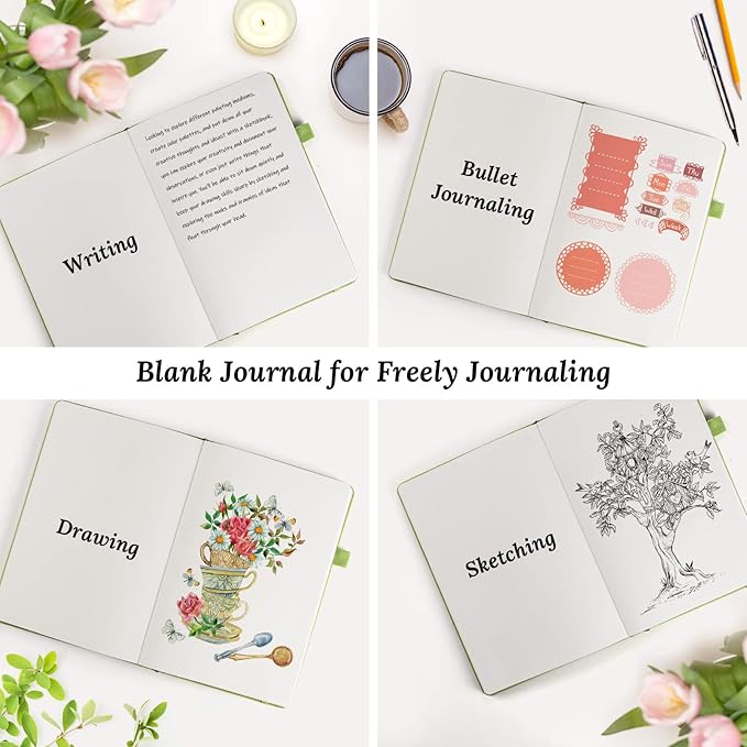 Blank Journal Notebook, 7 Pack Leather Unlined Notebook Journal for Women Men, Plain Notebooks Bulk for School, Work, Sketchbook, Writing, Drawing, 120 GSM Thick Paper, Hardcover, A5, Multi Colors