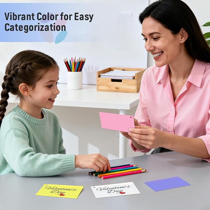 200 Count 3 x 5 Inch Colored Index Cards with Binder Rings, Lined & Blank Study Cards, Thick Cardstock Flash Cards for Students & Teachers, Color-Coded Notecards for School, Home, Work
