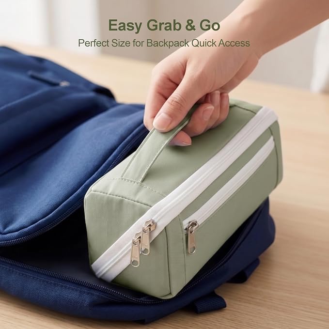 Large Pencil Pouch - 8 Compartments, Wide Handle Organizer Bag | Wide Open Pen Bag, Flexible Dividers & Side Pockets, Handle, 900D Fabric, College Supplies for Teens, Green
