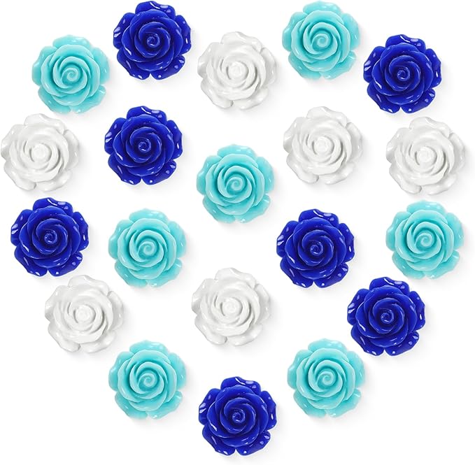 20 Pcs Rose Fridge Magnets, 1.1 Inch Cute Flower Fridge Magnets, 3D Colorful Refrigerator Decorative Magnet for Whiteboard Locker Cabinet (Blue-3 Colors-Rose)