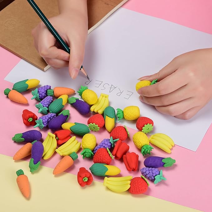40 Pcs 3D Food Earsers, Cute Mini Fruit Vegetable Puzzle Erasers, Bulk Cool Fun Take Apart Erasers for Kids Boys Girls