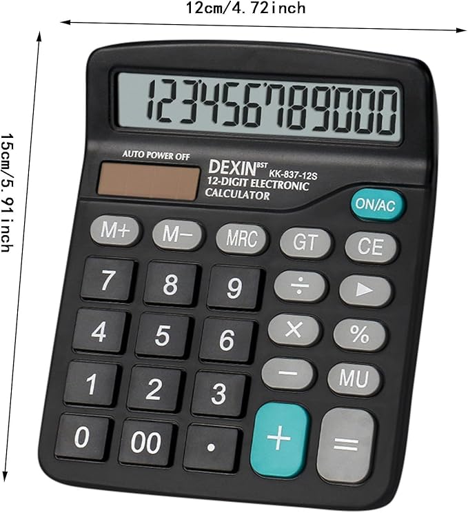 Calculators Desktop,Dual Solar Power and Battery 12 Digits Big Buttons Basic Calculator with Large LCD Display,4 Function Calculators for Office School Business Students Home