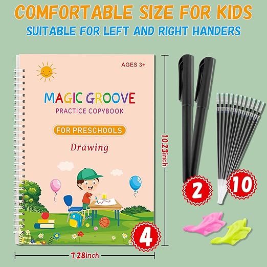 Large Magic Ink Practice Copybook for Kids, Reusable Handwriting Workbooks for Preschools, Tracing Letter Writing Book with Pen Refill and Handwriting Aid(4book+2 Pen+10 Pen Refill)