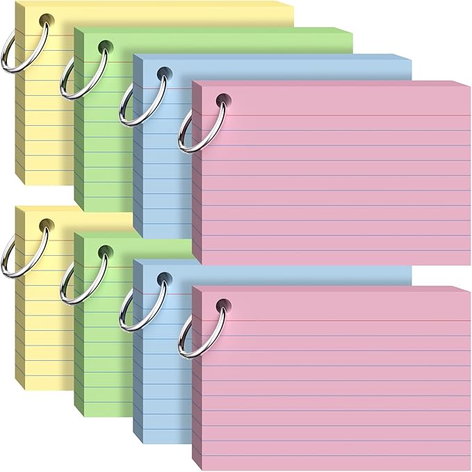 Index Cards 4x6 with Ring, 320 Sheets, Ruled Colored Flash Cards for Effective Studying and Note-Taking, Note Cards, Essential School Supplies for College & Office, Home Organization & Study Supplies