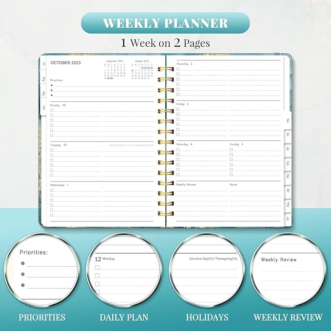 Lonely Oak Academic Planner 2026-2027, Daily Weekly and Monthly Agenda Planner 6.18" x 8.5" with Tabs, 12 Months Spiral School Year A5 Calendar from Jul.2026 to Jun.2027 for Student and Teacher (Grey Marble)