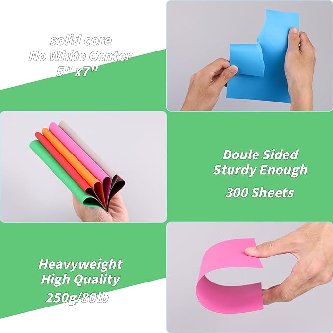 5" x 7" Cardstock 30 Colors, 300 Pack Colorful Thick Paper Cardstock Blank Colored Cards Stock for Invitations, Greeting Cards Making, Postcards, Photos, 250GSM Thick Paper Colorful