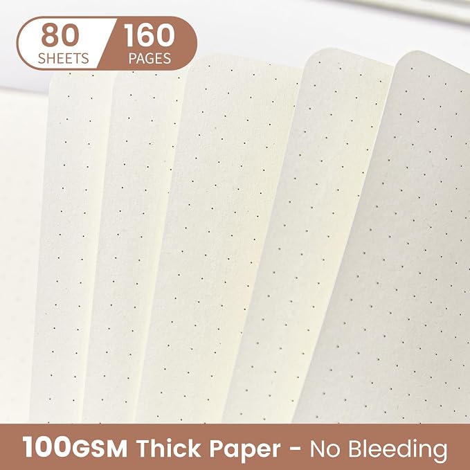 Dotted Journal Notebook Soft Cover PU Leather Journaling Notebooks for Women Men Writing Work Office School 160 Pages 100 GSM Thick Paper A5 Dotted 80 Sheets 5.79"x8.27", Dark Pink