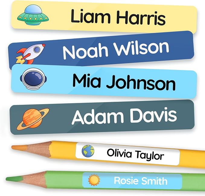 TagBuddy® Personalized Name Labels for Kids Pencils [80pcs] – Waterproof Custom Stickers for School & Daycare – Pencil Name Stickers – Stick On Name Labels for Children Pens (1.8”x0.3”)