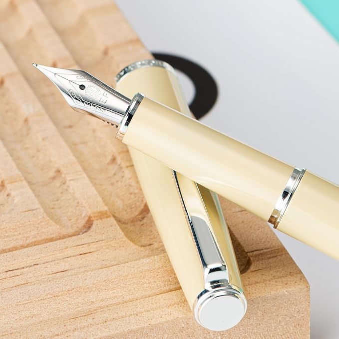Hongdian 920S Fountain Pen Yellow Metal Office Pen, Iridium Extra Fine Nib Classic Pen with Ink Converter