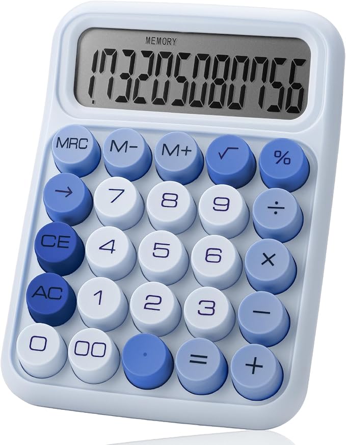 Mr. Pen- Mechanical Switch Calculator, 12 Digit Large LCD Display, Sky Blue with Big Buttons, Mechanical Switch Calculator for Home, School, Office