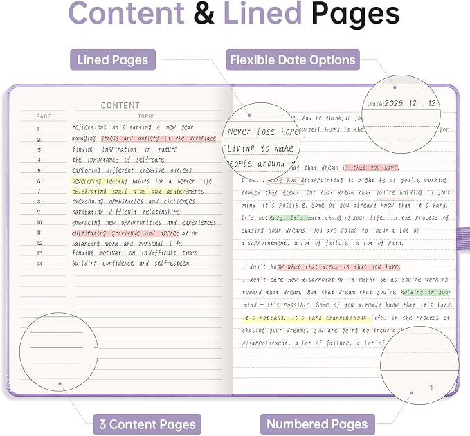 EMSHOI Lined Journal Notebook, 192 Numbered Pages, A5 Size (5.7'' x 8.3'')