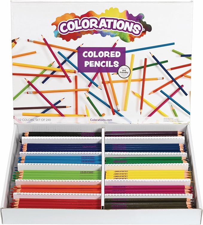 Colorations Color Pencils, Set of 240, Pre-sharpened, 12 Colors, Thick Core, Hexagonal, Harvested Wood, Classroom Supplies