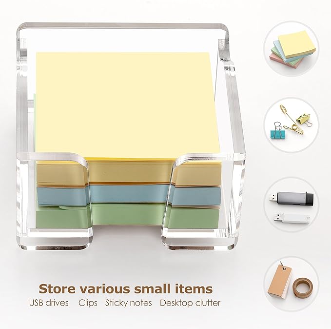 SANRUI Acrylic Sticky Note Holder , for Post-it Note Pad Dispenser Desktop Accessories Organization, Self Memo Pad for School Office Desk Supplies ( 3''x3'' Clear)