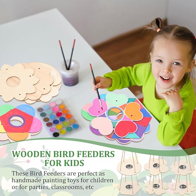 DoubleFill 12 Pcs Bird Feeder Craft Kits for Kids Ages 3-8 Make Your Own Bird Feeders Kids Arts and Crafts DIY Wooden Art Painting Flock Feeders for Outside DIY Vbs Crafts