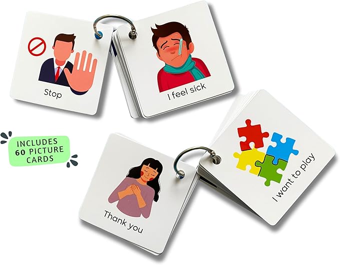 Plastic Communication Cards, 60 Basic Communication, Special Needs, Autism, Toddler, Hospital Cards, Non Verbal Speech Therapy, Senior