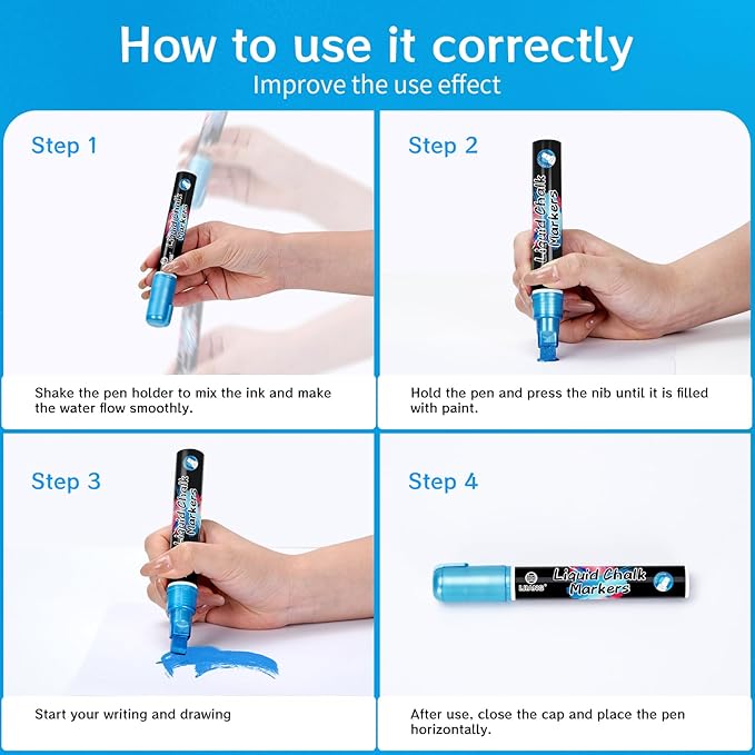 IJIANG Chalk Markers for Car Glass Washable, Metallic Liquid Chalk Marker Dry & Wet-Erasable 10 MM 3-in-1 Tip Chalkboard Markers Non-Toxic Dust Free 8 Color Chalk Pens Windows Mirrors Glass