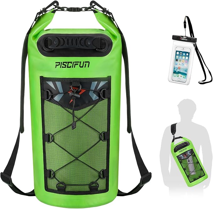 Piscifun Dry Bag, Waterproof Floating Backpack 10L/20L/30L/40L | Waterproof Phone Case, Adjustable shoulder straps, Roll-top closure keeps gear dry, Ideal for Boating, Kayaking, Fishing